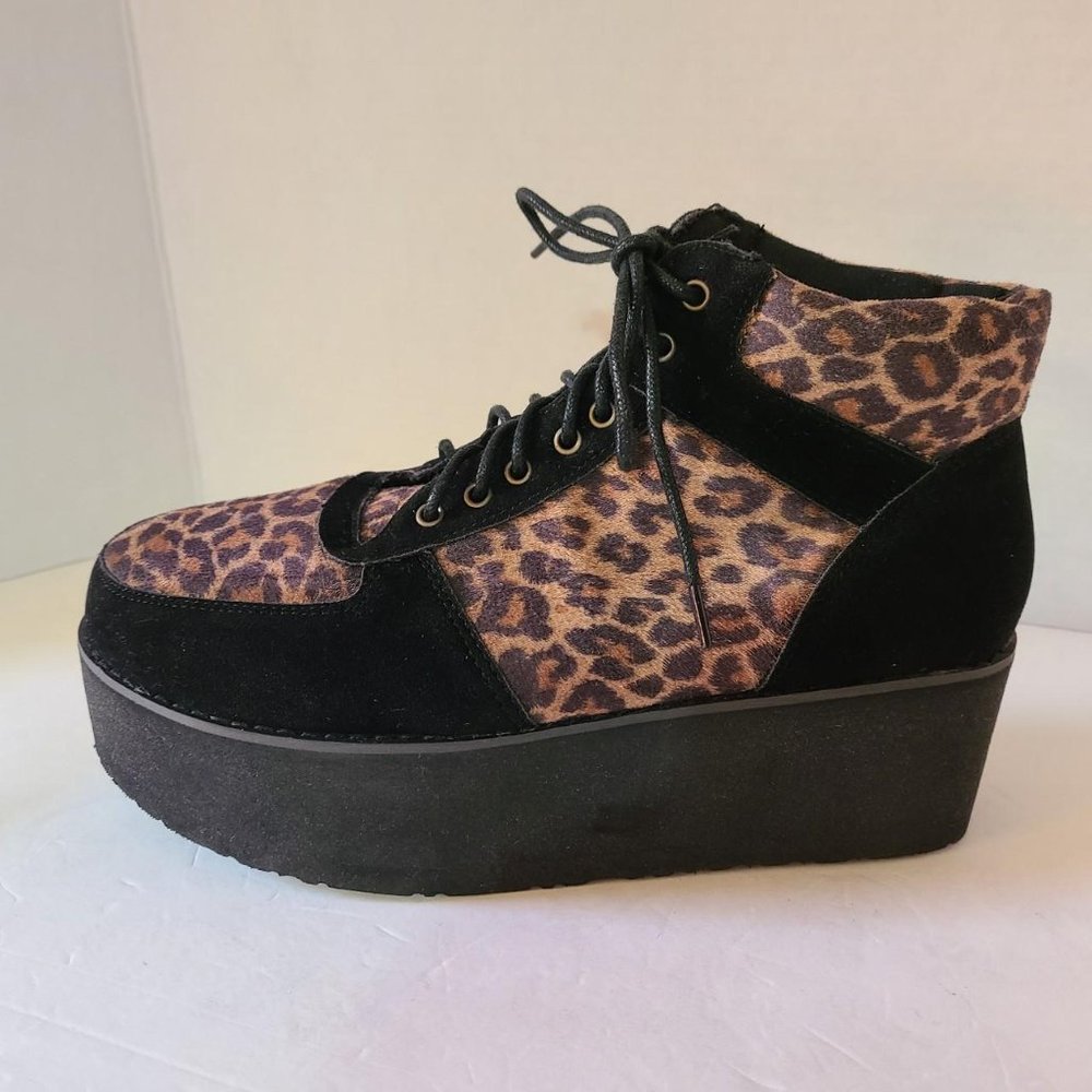 MTNG High Top Platform Oxford Vegan Suede Leopard/Black Shoes SIZE: 39